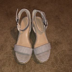 navy and white striped heels